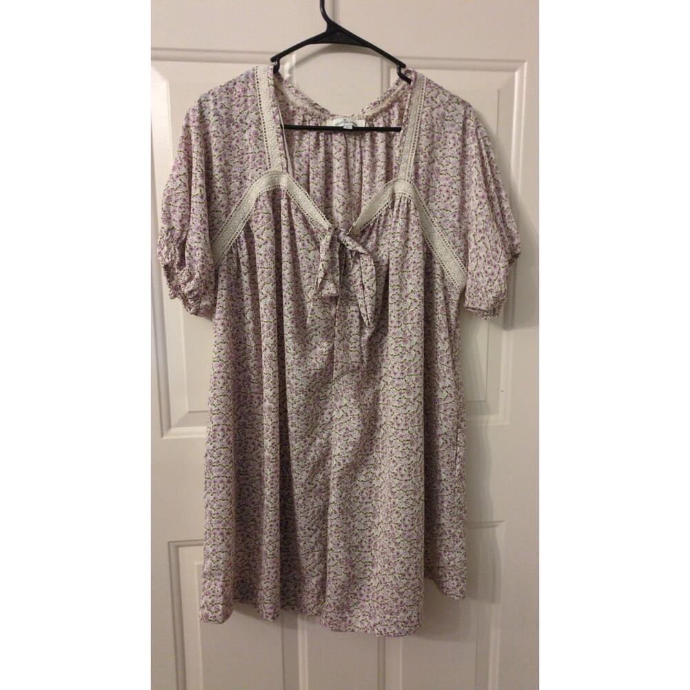 Emmie Rose LG Light Purple Floral Sleep Romper, Lace Trim, Cottage, Fairy, Boho